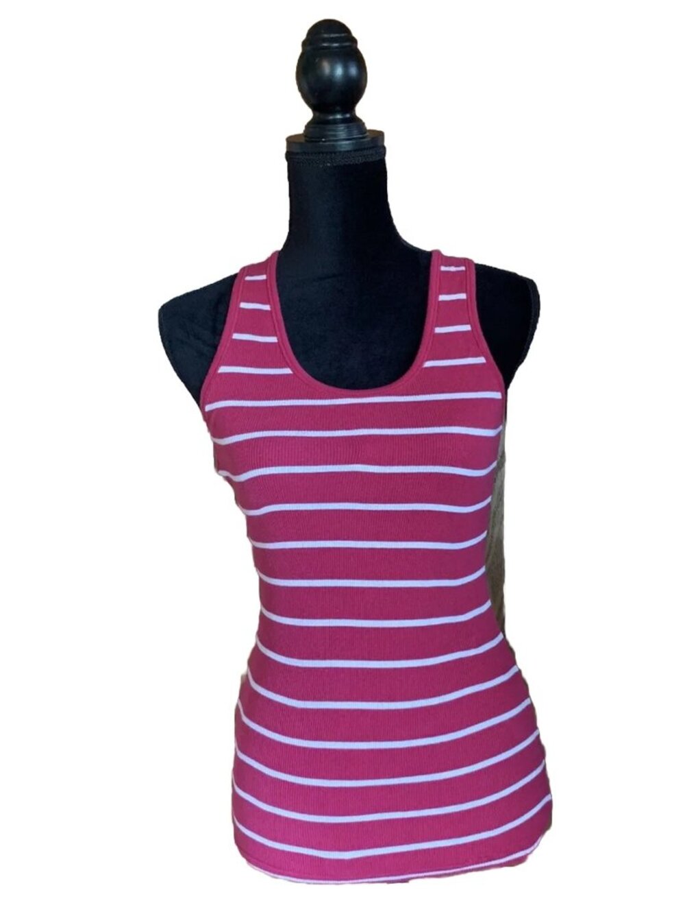 Maurices Womens Shirt Size Small Dark Pink White Striped Tank Sleeveless Y2K